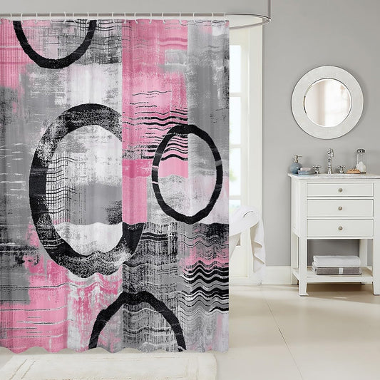 jejeloiu Abstract Shower Curtain for Bathroom Decor Modern Abstract Art Bath Curtain Geometric Bathroom Accessories Luxury Waterproof Polyester Fabric Pink for Stalls Bathtubs 72"x72"