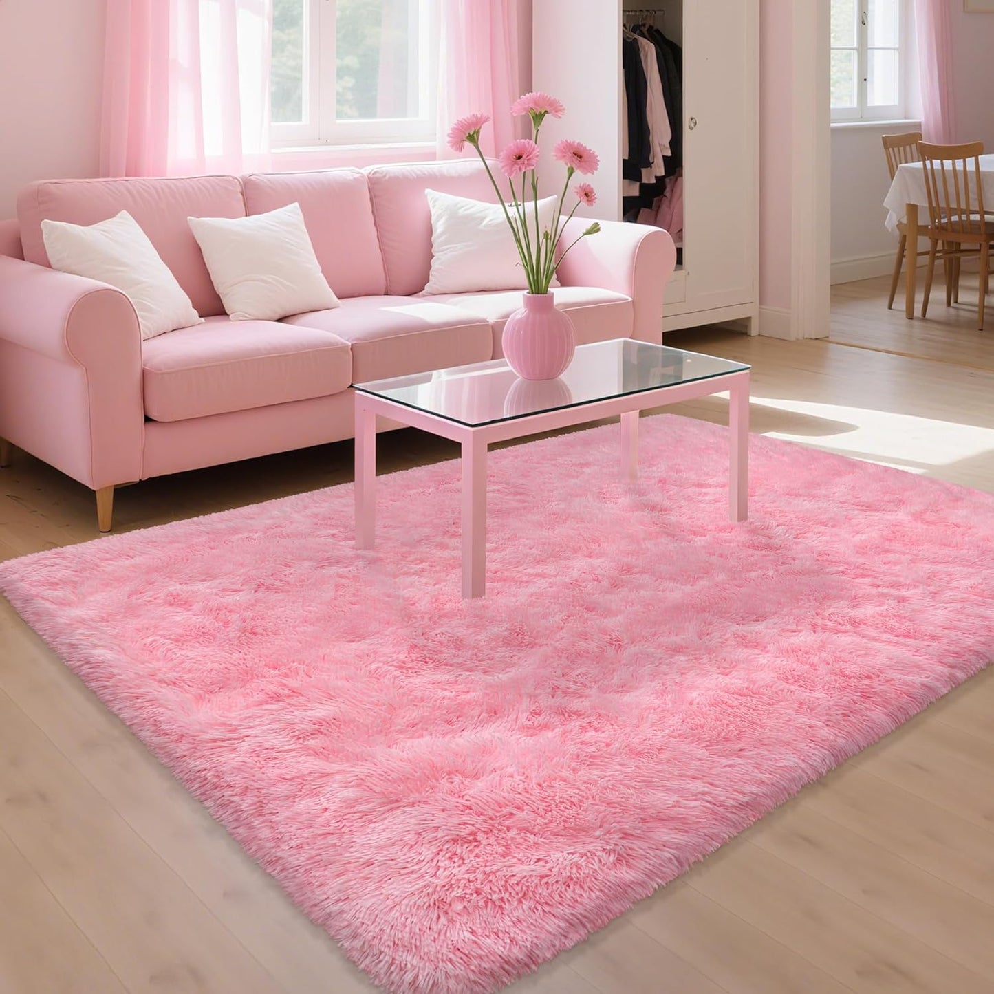 Pink Rugs for Bedroom Girls：ZJYeRug 4x6 Soft Shaggy Fluffy Area Rug Washable Non-Slip Fuzzy Plush Thick Small Rugs for Living Room，No Shedding Cute Indoor Carpet for Kid Nursey Dorm Home Decor