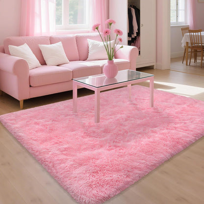 Pink Rugs for Bedroom Girls：ZJYeRug 4x6 Soft Shaggy Fluffy Area Rug Washable Non-Slip Fuzzy Plush Thick Small Rugs for Living Room，No Shedding Cute Indoor Carpet for Kid Nursey Dorm Home Decor