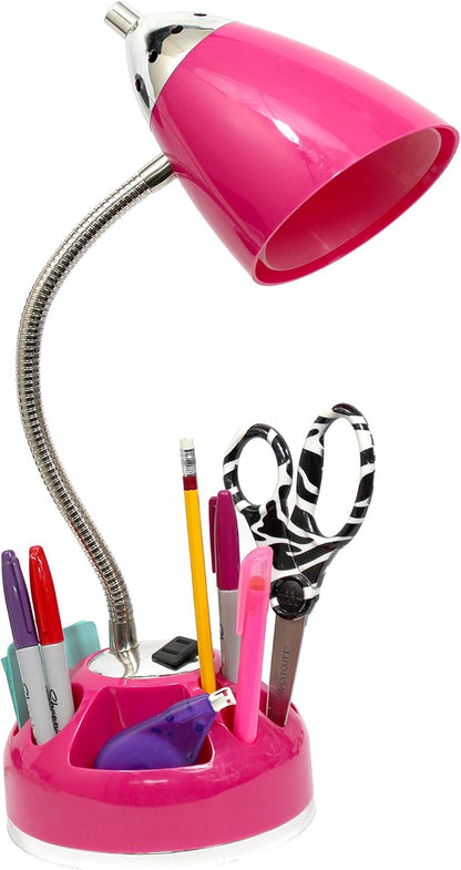 Simple Designs LD1015-PNK Flossy Organizer Desk Lamp with Charging Outlet and Lazy Susan Base, Pink