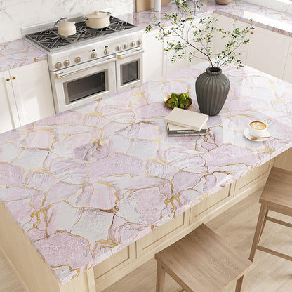 VEELIKE Gold Pink Marble Contact Paper for Countertops Waterproof Peel and Stick Countertops for Kitchen Bathroom 15.7''x118'' Self Adhesive Vinyl Countertop Contact Paper Marble Wallpaper for Counter