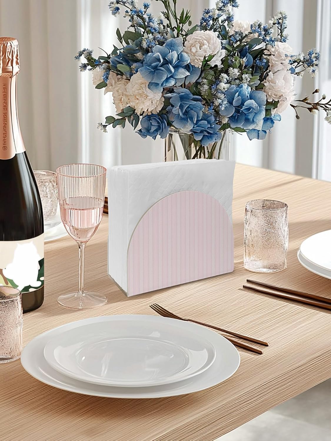 Napkin Holder Pink White Pinstripes Standing Napkin Dispenser Tissue Organizer 2 Pack Modern Lines Vertical Stripes Acrylic Paper Napkin Holders for Table Kitchen Dining Cocktail Party Cafe Bathroom