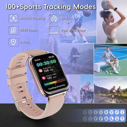 Smart Watch for Men Women Answer/Make Call, 1.85" HD Fitness Tracker with 24/7 Heart Rate & Sleep Monitor, 110+ Sports Modes, IP68 Waterproof Smartwatch, Long Battery Life for Android iOS, Pink