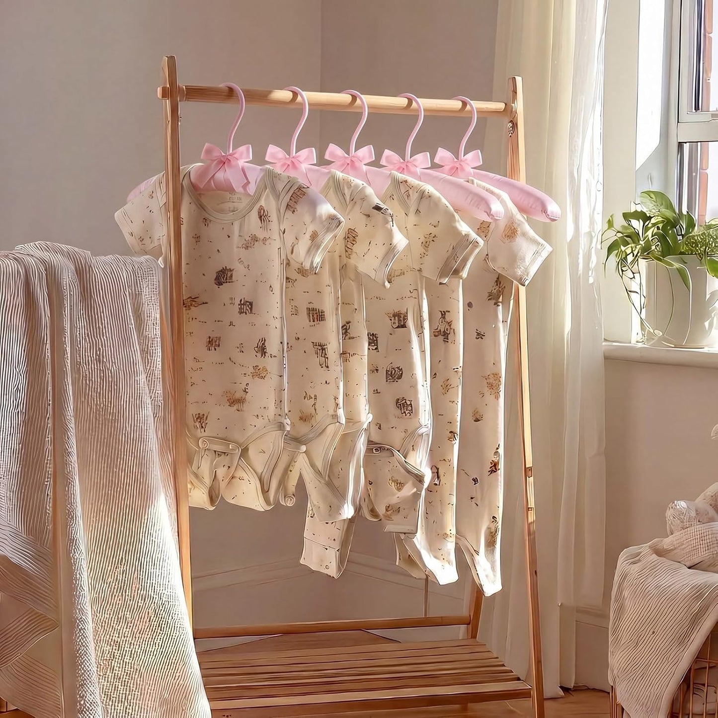 Novabright 12 Pcs 10" Baby Satin Padded Hangers Non-Slip Wooden Hangers with Sponge Shoulder for Baby Christening Dress Girl Toddler Infant Nursery Newborn Clothing(Pink)
