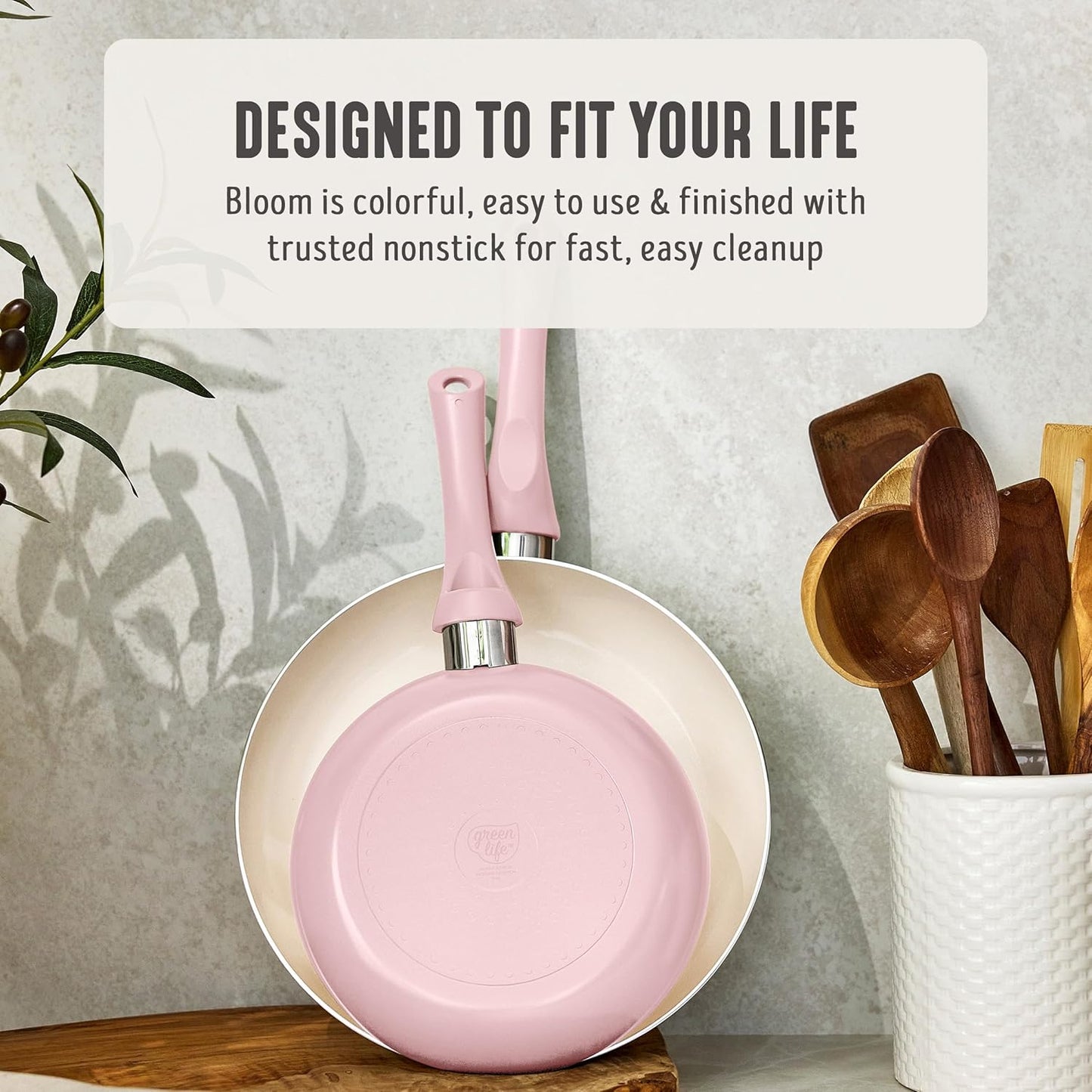 GreenLife 2-Piece Nonstick Frying Pan Set, 8” & 10” Skillets, Non-Toxic Ceramic Cookware, Dishwasher Safe, Stay-Cool Handles, Induction Ready, Fast Heating, Omelet Pan, PFAS Free, Blush Pink