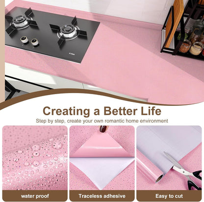 Pink Glossy Contact Paper Holographic Shiny Peel and Stick Wrapping Paper 15.7" X 80" Metallic Glitter Wallpaper Iridescent Contact Papers Modern Vinyl DIY Film for Countertops Furniture Shelf Drawer