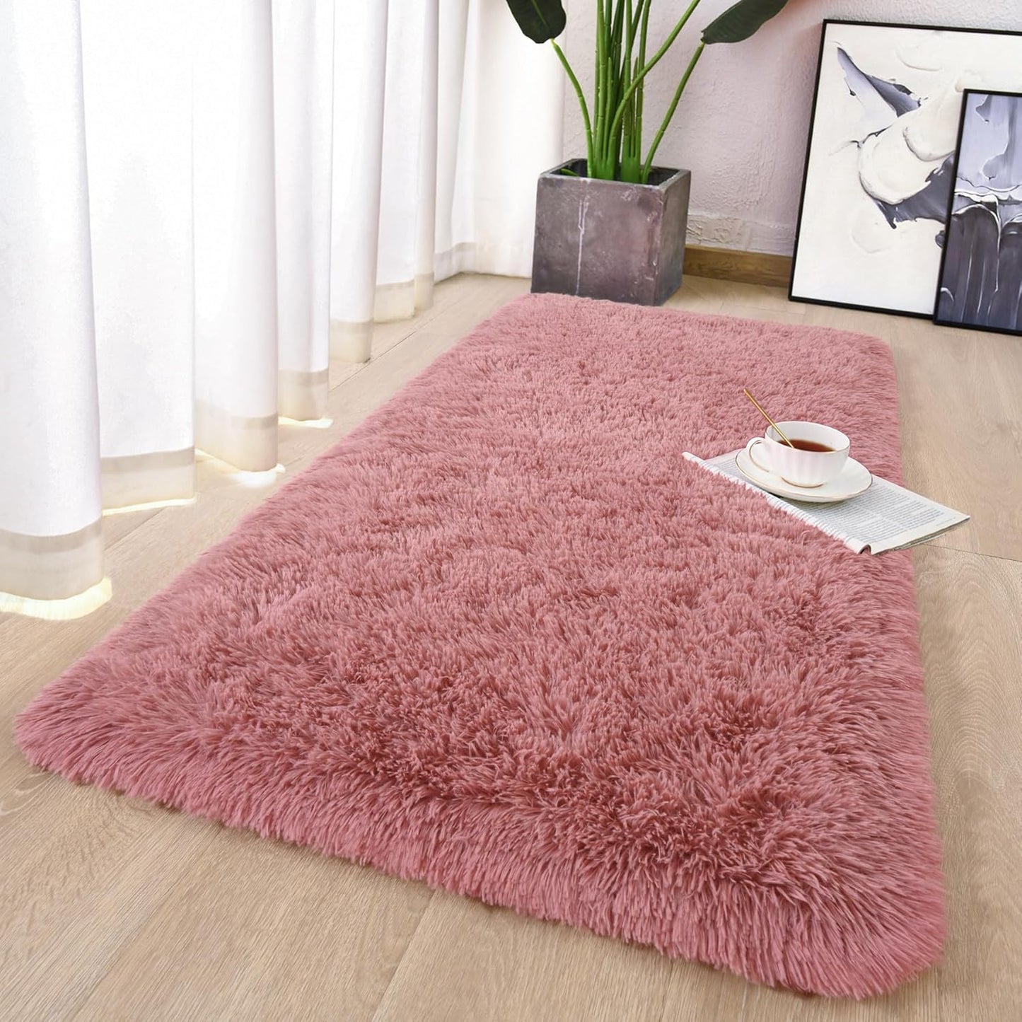 Chicrug Soft Runner Rug for Bedroom Living Room Plush Fluffy Rug 2x4 Feet, Shag Furry Runner Carpet Non Shedding for Nursery Children Kids Girls Room Home Decorative, Blush