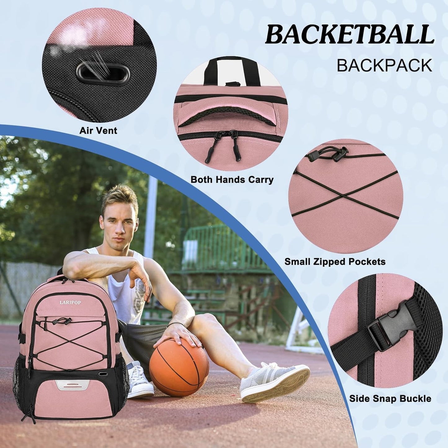 LARIPOP Basketball Backpack Large Basketball Bag with Ball Holder & Shoe Compartment for Adults Men Women