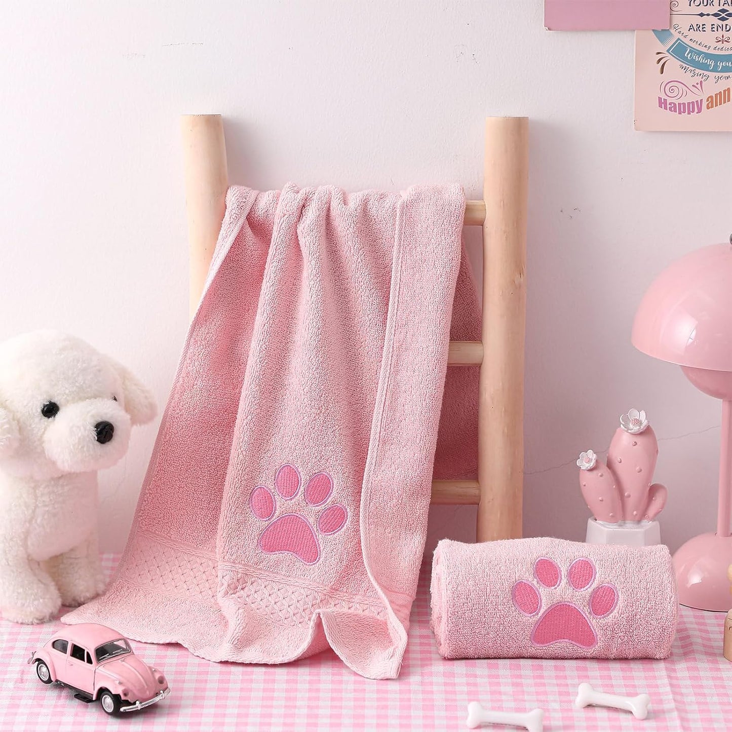 SmoothNovelty 2 Pcs Dog Paw Hand Towels Pink Bathroom Decor 13 x 29 Inch 100% Cotton Embroidered Soft Hand Towels Absorbent Farmhouse for Kitchen Restroom