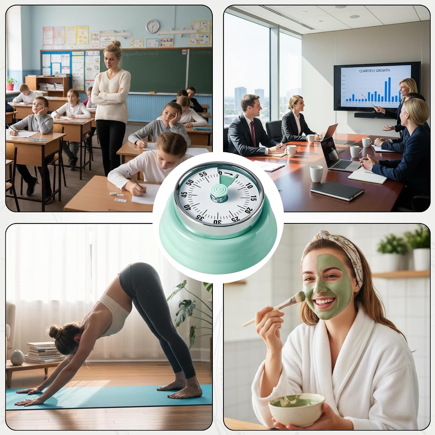 60-Minute Magnetic Visual Timer, Silent Operation and No Battery Needed, Time Management Tools for Kitchen, Homeschool Desk, Office Meetings & Home Learning Timer (Green-Pink)