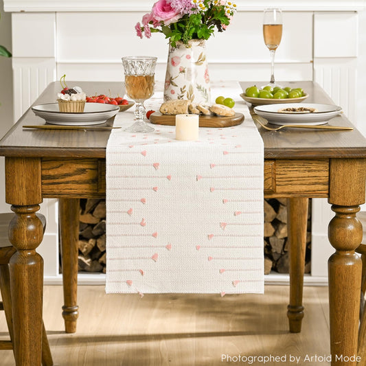 Artoid Mode Pink Boho Table Runner for Farmhouse Rustic，Seasonal Holiday Macrame Burlap Kitchen Dining Table Decoration for Home Party Decor 12x72 Inch