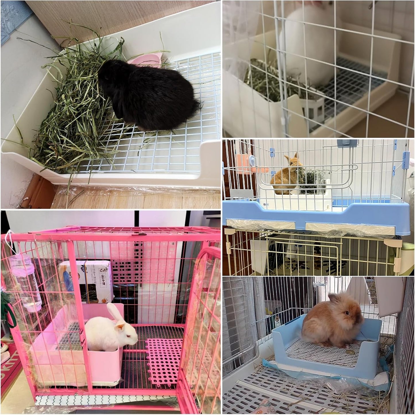 VCEPJH Extra Large Bunny Litter Box for Cage, Plastic Rabbit Litter Pan with Metal Grate Small Animal Toilet Corner Pet Potty Tray for Adult Guinea Pigs Ferrets Chinchillas (Pink)