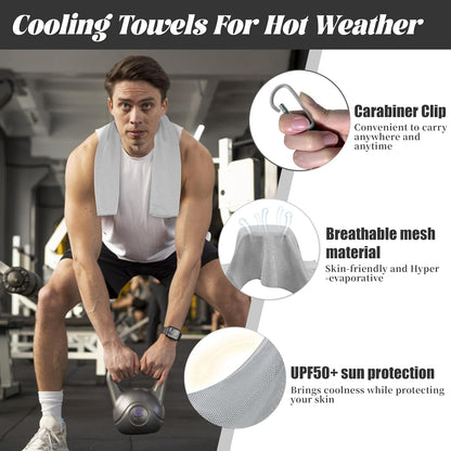 Cooling Towels, Soft Breathable Cooling Towels for Neck and Face, Microfiber Gym Towels for Men and Women with Waterproof Bag & Carabiner, Sweat Towel for Yoga (Light Blue/Green/Pink/Grey)