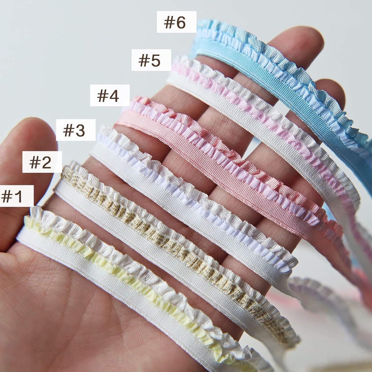 12mm/0.47" Premium Elastic Frills, Stretchy Pleated Lace Trim, in 8 Colors, Perfect for Doll Clothes, Sewing Craft Supplies (2 Yards) (#4 Peach)