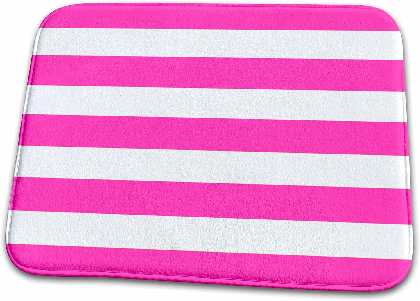 3dRose Bathroom Bath Rug Mat - Bright Hot Pink and White Stripes Pattern - Horizontal Striped Summery Girly Stripy Stripey Stripe Patterns