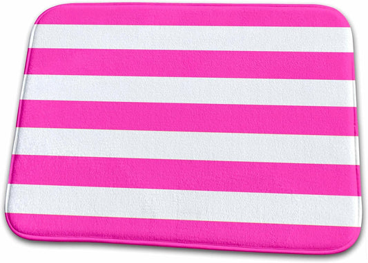 3dRose Bathroom Bath Rug Mat - Bright Hot Pink and White Stripes Pattern - Horizontal Striped Summery Girly Stripy Stripey Stripe Patterns