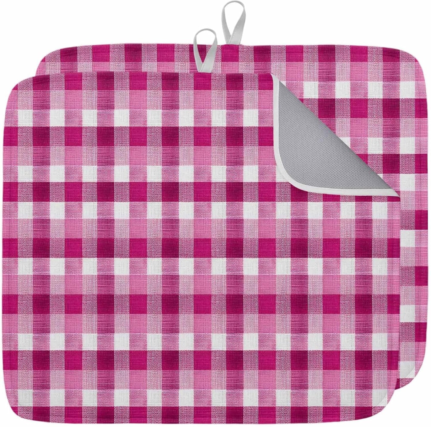 Pink White Check Dish Drying Mat 18x24 inch Modern Pink Theme Simple Super Absorbent Microfiber Dish Drying Pad for Kitchen Countertops Sink Dish Drainer Racks Coffee Bar Mats 2 Pack