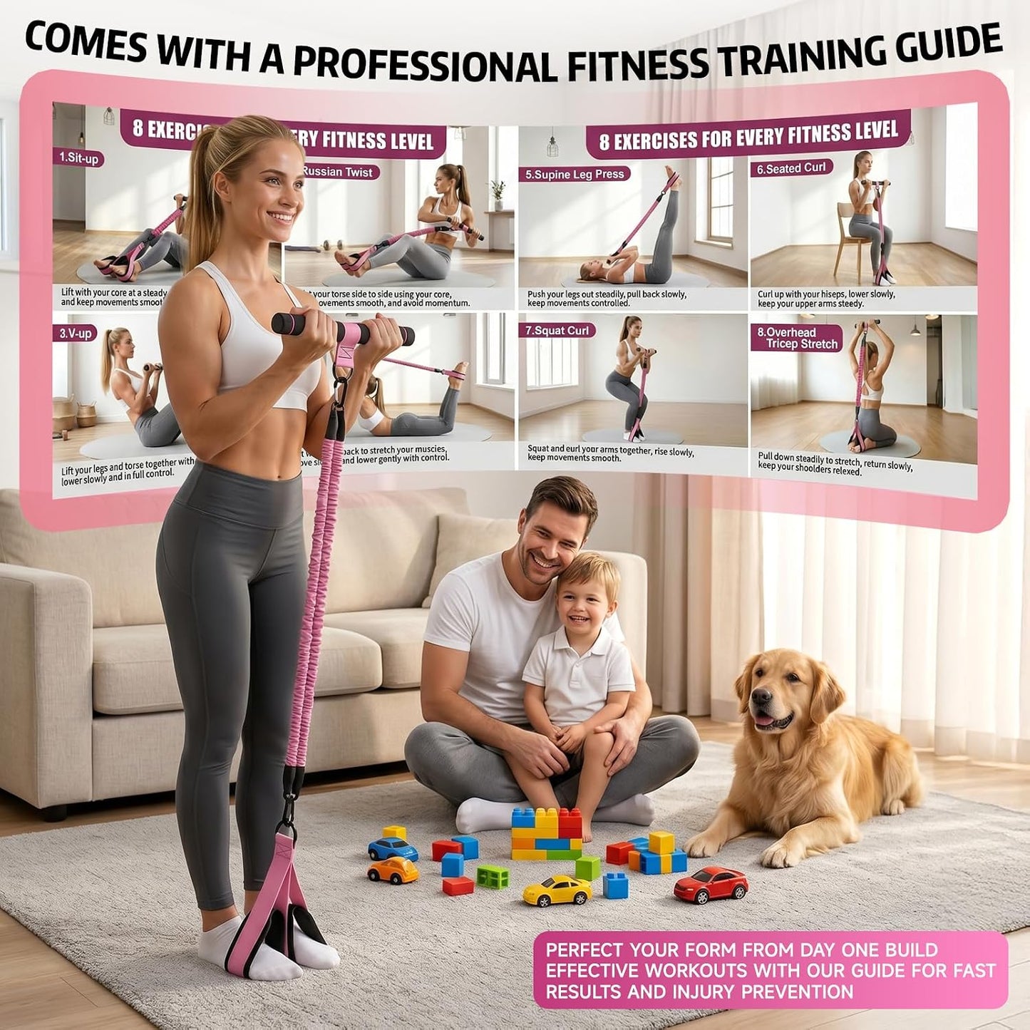 Upgraded Pedal Resistance Band with Handle, Adjustable Exercise Bands for Home Workout, Portable Fitness Equipment for Abs, Arms, Legs & Full Body Training