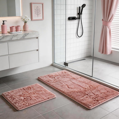 Pink Bathroom Rugs Chenille Bath Mat Set 2-Piece Bath Rugs for Bathroom Extra Soft Bath Mats for Bathoom Non Slip Absorbent Shag Bathoom Carpet