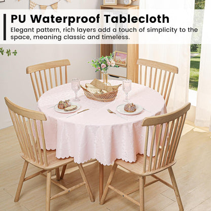 Qubjus Round Jacquard Tablecloth High Weight Heavy Waterproof oilproof with Lace Table Cover for Dining Table,Round-70 Inch, Pink