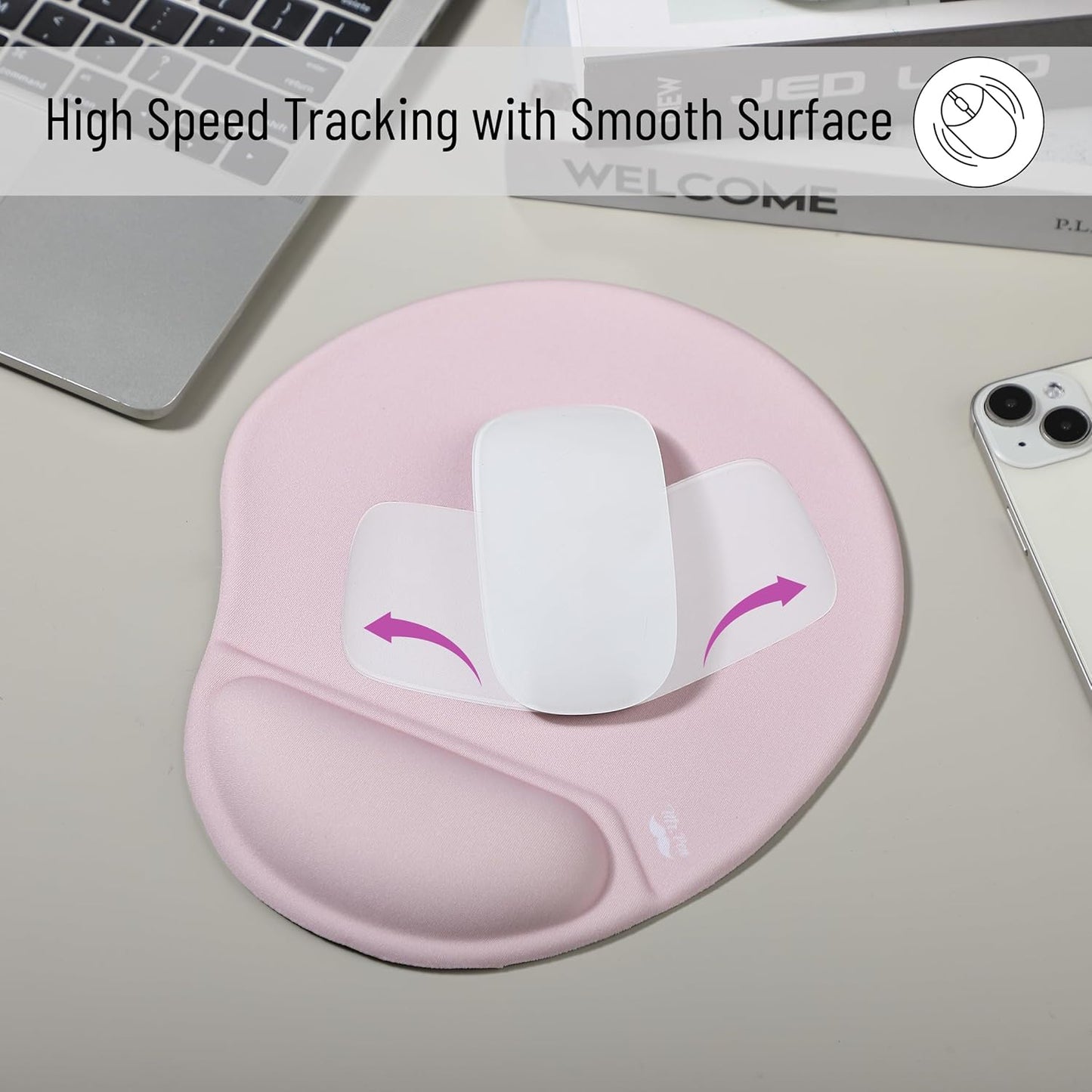 Mr. Pen- Ergonomic Mouse Pad with Wrist Rest, Blush Pink Breathable Fabric with Memory Foam Cushion, Non-Slip Rubber Base, Gel Mouse Pad with Wrist Support