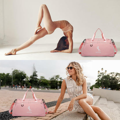 Marengo Gym Bag for Women & Men Lightweight Travel Duffle Bag with Shoe & Wet Compartment - for Travel, Sports, Dance, Yoga & Swimming Workout, Gifts for Women, Pink