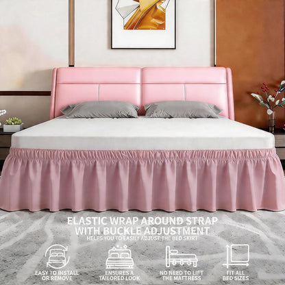 ANARACHON Full Bed Skirt, Elastic Wrap Around Bed Skirt Full Size, Bed Skirts for Adjustable Bed, Easy Fit with 14" Drop Length Tailored Drop Dust Ruffle (Pink)