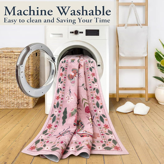 Lahome Insect Machine Washable Rugs 5x7, Soft Modern Pink Rugs for Bedroom Girls Living Room, Non Slip Ultra-Thin Stain Resistant Accent Carpet for Dining Room Nursery Vionnet(5'x7',Pink)