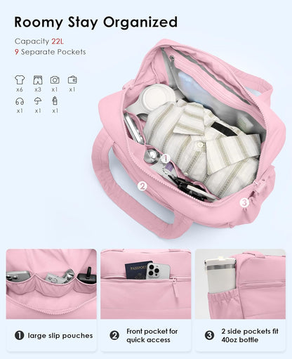 Gym Bag for Women, Travel Duffle Bags with Wet Pocket, Lightweight Carry on Bag Overnight Weekender Duffel Bag, Water Resistant (Bright Pink)