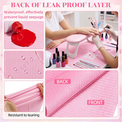 Novabright Nail Arm Rest with 50 Disposable Manicure Mats, Foldable PU Leather Hand Cushion and 3-Ply Absorbent Table Pads with PE Backing, Nail Tech Supplies for Salon Desk(Pink)