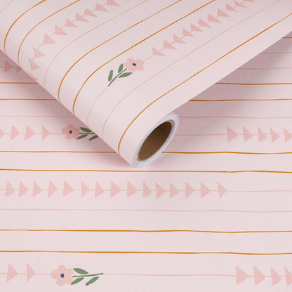 CRE8TIVE Cute Light Pink Floral Peel and Stick Wallpaper for Nursery Girls Bedroom Vertical Stripes Triangles Art Deco Wallpaper Removable Pink Contact Paper for Cabinets Drawers Accent Walls 12"x118"