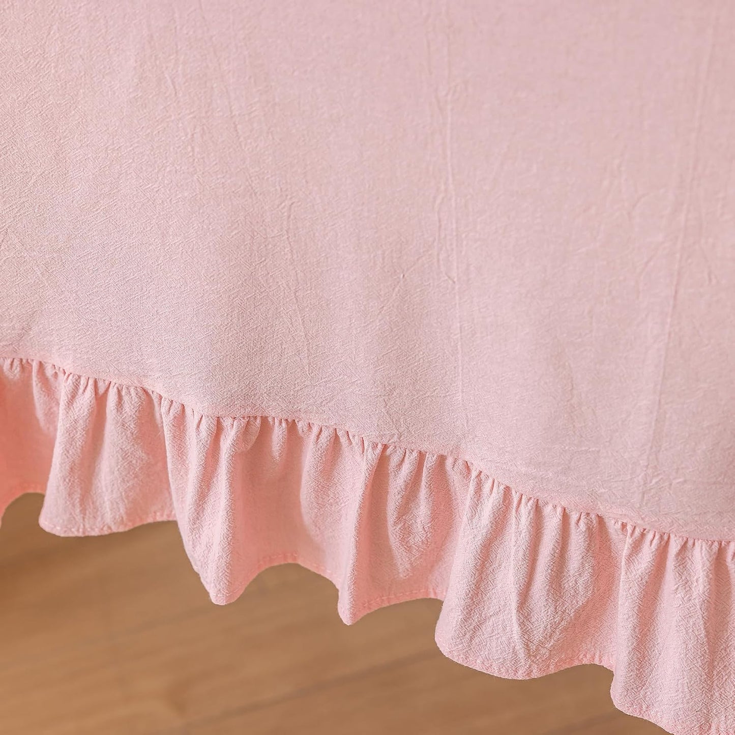 Cotton Tablecloth 60" × 84" Ruffle Trim Table Clothes Washable Rectangle Fabric Table Cloth Kitchen Dinning Tabletop Decoration for Party Wedding Events Holiday - Pink, 6-8 Seats