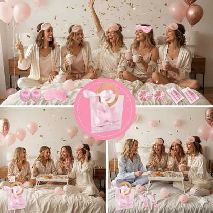 92 Pcs Pink Spa Sleepover Party Supplies for Girls, Include Skincare Headband Set Scrunchie Eye Mask, Mirror Hair, Comb, Nail Care Gift Bags for Spa Slumber Birthday Party Favors Supplies