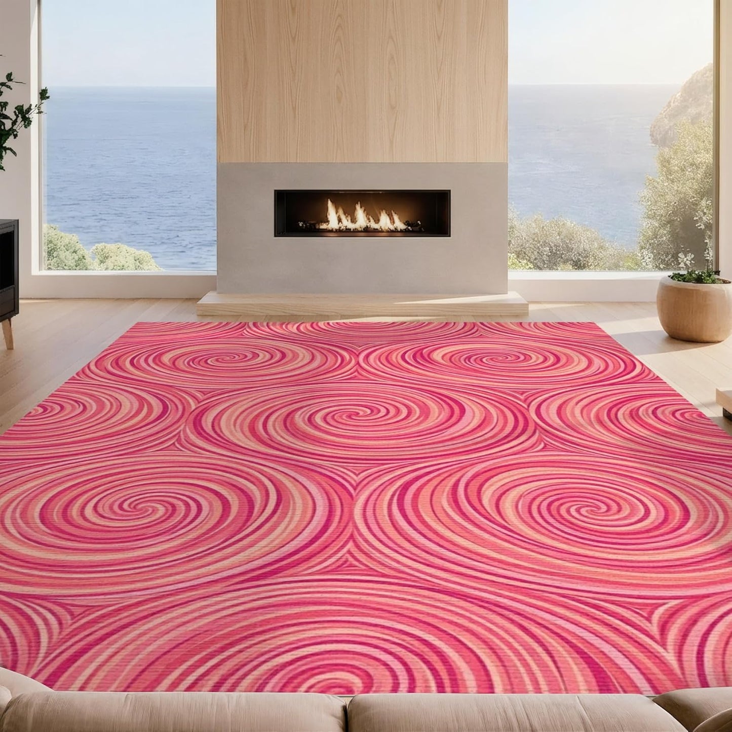 Design&I 4'x6' Easy Clean Abstract Abstract Accent Rug, Peach for Playroom, Bedroom, Reading Nook, Sleek Flatweave Pet Friendly & Non-Slip Built-in Grip Floor Covering | 1967231