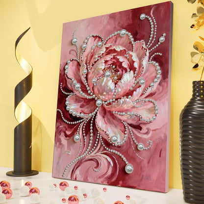FRANDEK Pink Flowers DIY Pearl Art Painting, Sparkling Diamond Art Craft with Included Frame, 30x40cm Modern Home Decor for Wall, Thoughtful Gift for Adults Birthday Housewarming