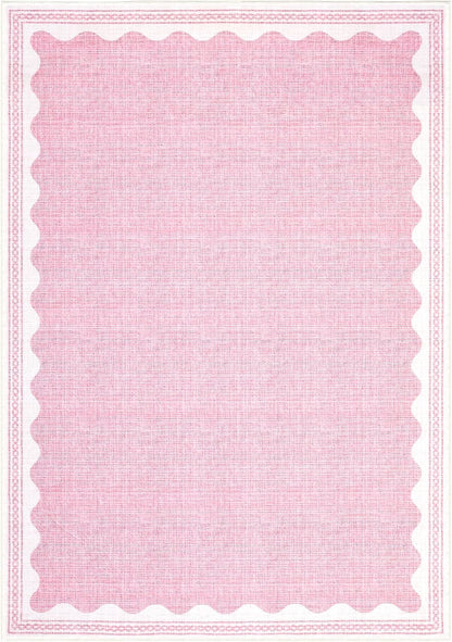 Scalloped Washable Rug 5x7 Area Rugs for Living Room, Solid Pink Rugs for Bedroom Girls, Non Slip Scalloped Rug Throw Mat with Rubber Back, Soft Dorm Nursery Low Pile Carpet for Dining Room