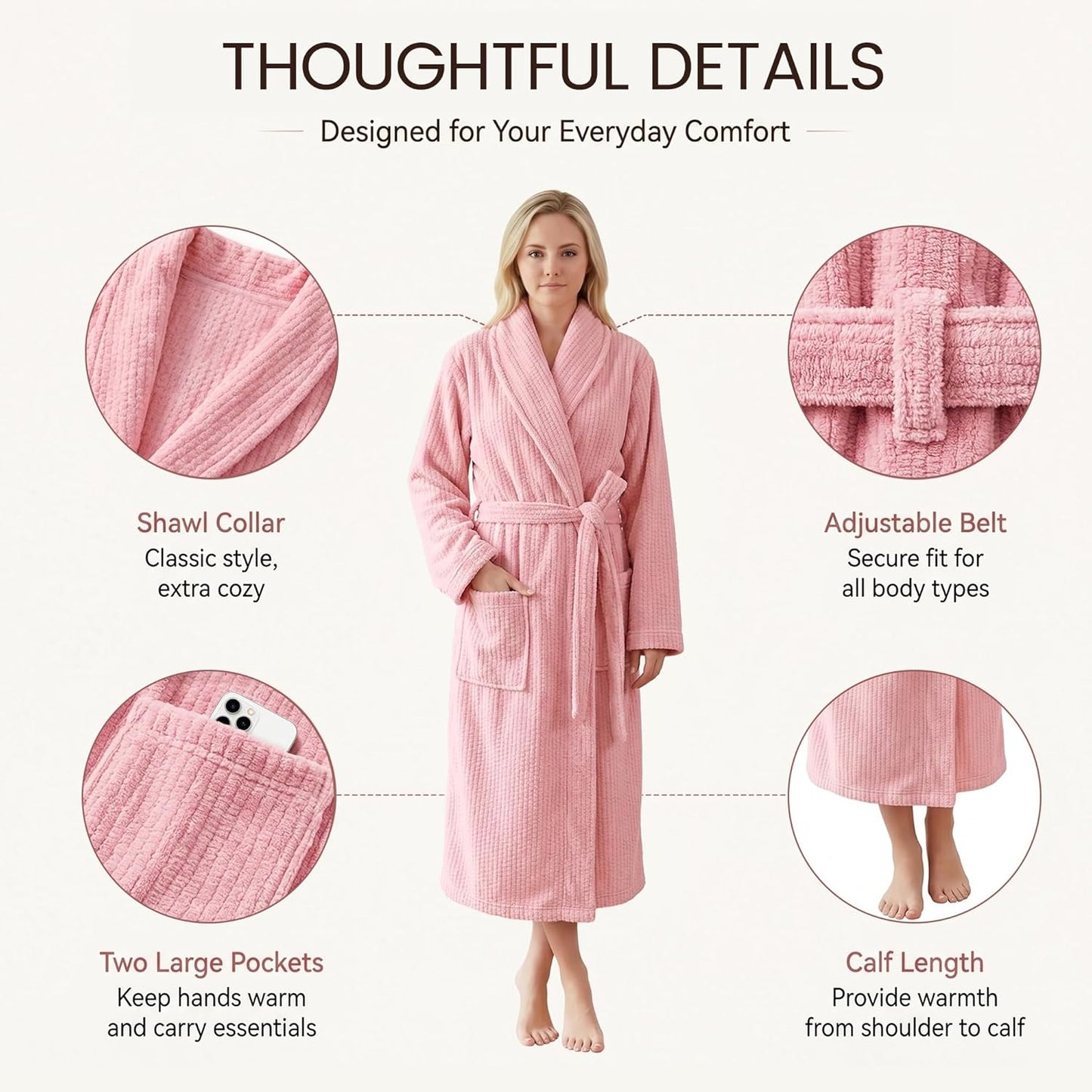 PJGGZ Women's Shawl Collar Bathrobe, Soft Long Towel Robes for Women - Super Absorbent Quick Dry yet Warm