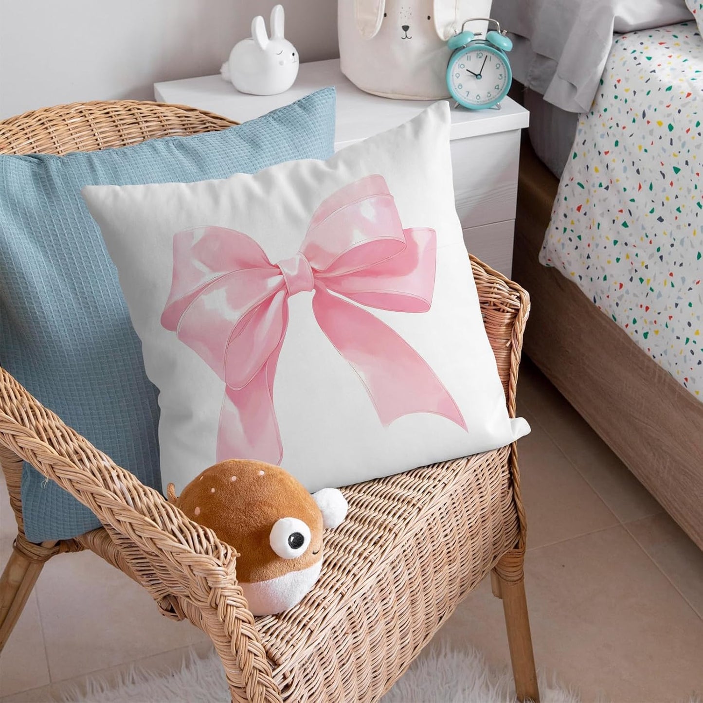 Pink Bow Pillow Covers 18x18, Girly Coquette Aesthetic Bow Throw Pillows Set of 2, Girls Pink Home Decor Polyester Pillowcase for Living Room Bedroom Sofa Couch