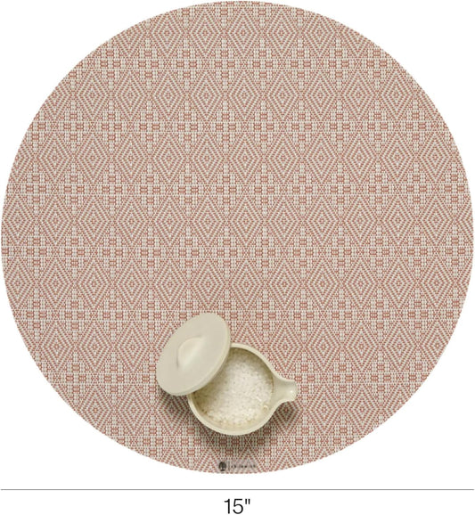 Martha by Martha Stewart | Chilewich Boxwood Placemats in Burnt Coral - Set of 4 - Easy Care Woven Tabletop Textiles - Indoor/Outdoor - 15" Round