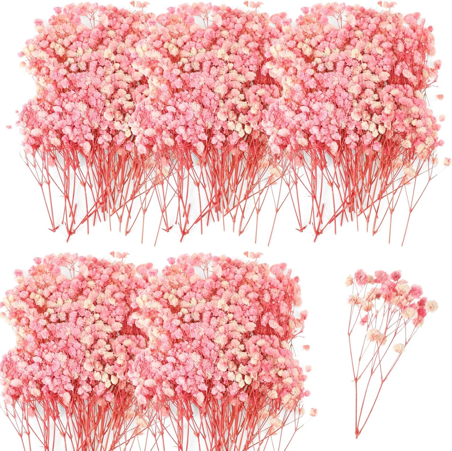 Fumete 200 Pcs Mini Dried Babys Breath Flowers 5600+ Babys Breath Bulk Bouquet Natural Gypsophila for Wedding Flower Wreaths Baby Shower Home Vase Decor, 2-4 Inch (Pink)
