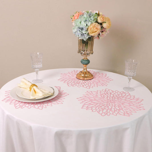 Snowkingdom Pink Placemats Set of 8, Round Vinyl Pink Flower Place Mats 15 Inch Fancy Dinning Floral Table Mats for Wedding Birthday Baby Shower Easter Halloween Christmas Holiday Party Decoration