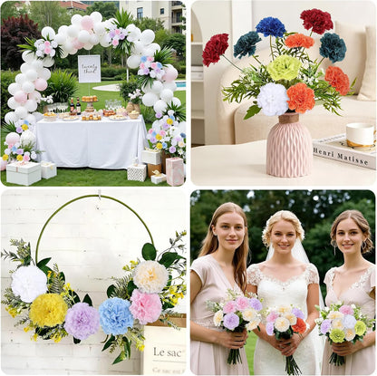 24pcs Artificial Silk Carnation Flowers Heads 24pcs with Stems, 3.8” Faux Carnations Flowers for Wedding Bouquets Party Decor DIY Crafts Centerpiece Arrangements (Pink)