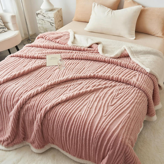PU MEI Sherpa Throw Blanket for Couch Sofa 60”*80”- Fleece Tufted Fuzzy Soft Cozy Blanket for Bed, Thick Warm Blanket for All Seasons, (Pink)