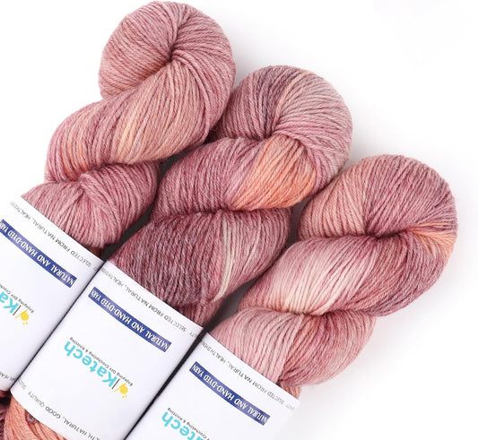 Katech Wool Yarn for Crocheting- 3 Pack 10.58 oz/ 300g Gradient Yarn Wool 52%, Cashmere 10%, Polyester 38%, 885 yds/ 810m Hand Dyed Cashmere Yarns for Knitting Socks Shawl-Orange Pink