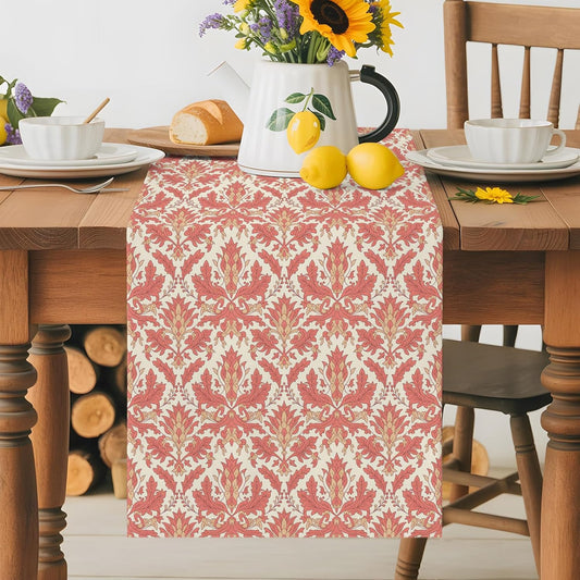 Table Runner Pink Baroque Pattern Table Runners for Dining Room Vintage European Style Decorative Kitchen Table Runner for Holiday Parties, Weddings, Everyday Home Decor 13x36 Inch