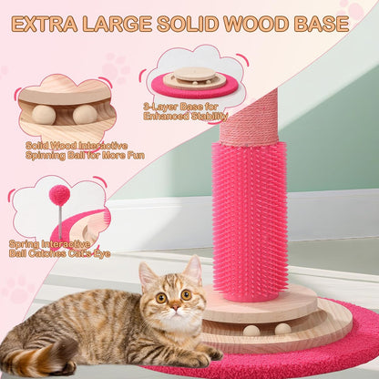 Cat Scratching Post for Indoor Cats Adults, 45 Inch Tall Cat Scratcher with Sisal Rope, Large Cats Scratching Posts with Hanging Ball for Kittens and Medium Large Cats (Pink Color)