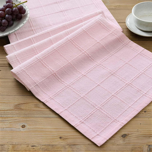 ZeeMart Linen Checked Farmhouse Table Runner, 13x72 Inches Pink | Raised Grid Design, Rich Woven Texture, Linen Blend Table Runners 72 Inches Long, Machine Washable, Boho Home Kitchen Decor
