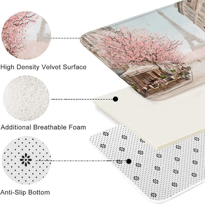 Vintage Artistic Quick Dry Bath Mat, Peach Cherries Blossom Scene Absorbent Non Slip Shower Mat, Spring Washable Bath Rugs for Bathroom Toilet 20x32 Inch