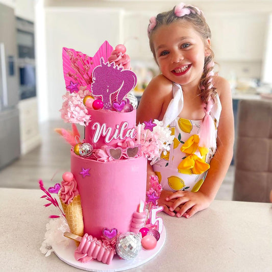 JeVenis Princess Hot Pink Girl Cake Decoration Pink Girls Birthday Decoration Balls Palm Leaves Heels Lipstick Bags Cake Topper for Birthday Bridal Shower Baby Shower