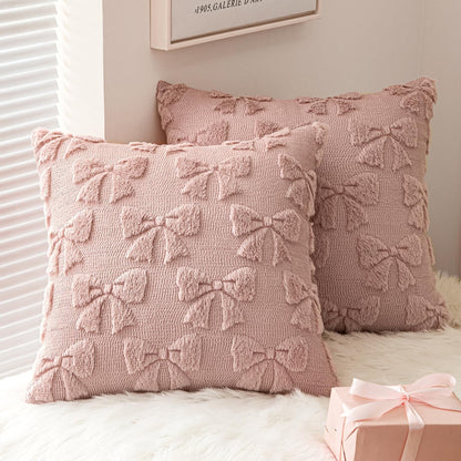 MIULEE Blush Pink Bow Pillow Covers Coquette Room Decor Aesthetic Set of 2 Spring Decorative Cute Girl Soft Plush Faux Pillowcase for Preppy Room Decor Bedroom Couch,18x18 Inch